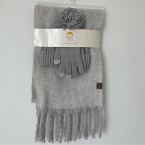 C&C California Gray Cozy Scarf Gift Set 3 Piece NEW